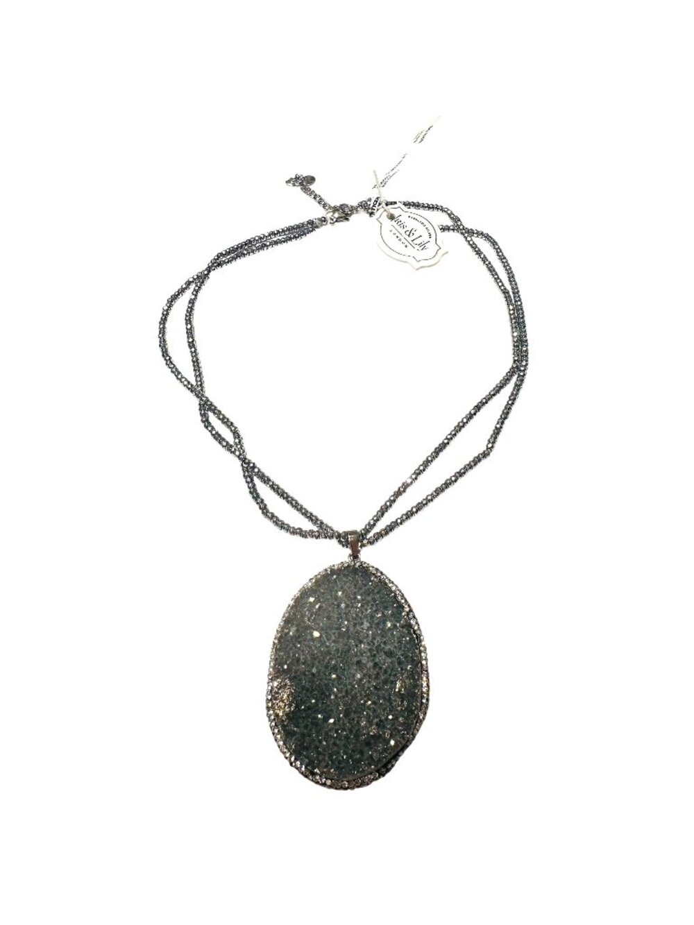Iris & Lily Sterling Silver Gray Druzy Quartz Pendant Beaded Necklace